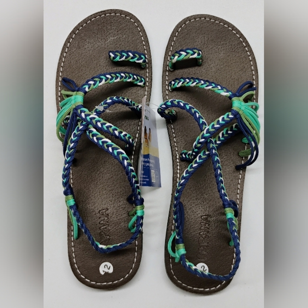 CAPANA Robe Sandals Women's Sz 12 Commune-Marine Pistachio Strappy Beach